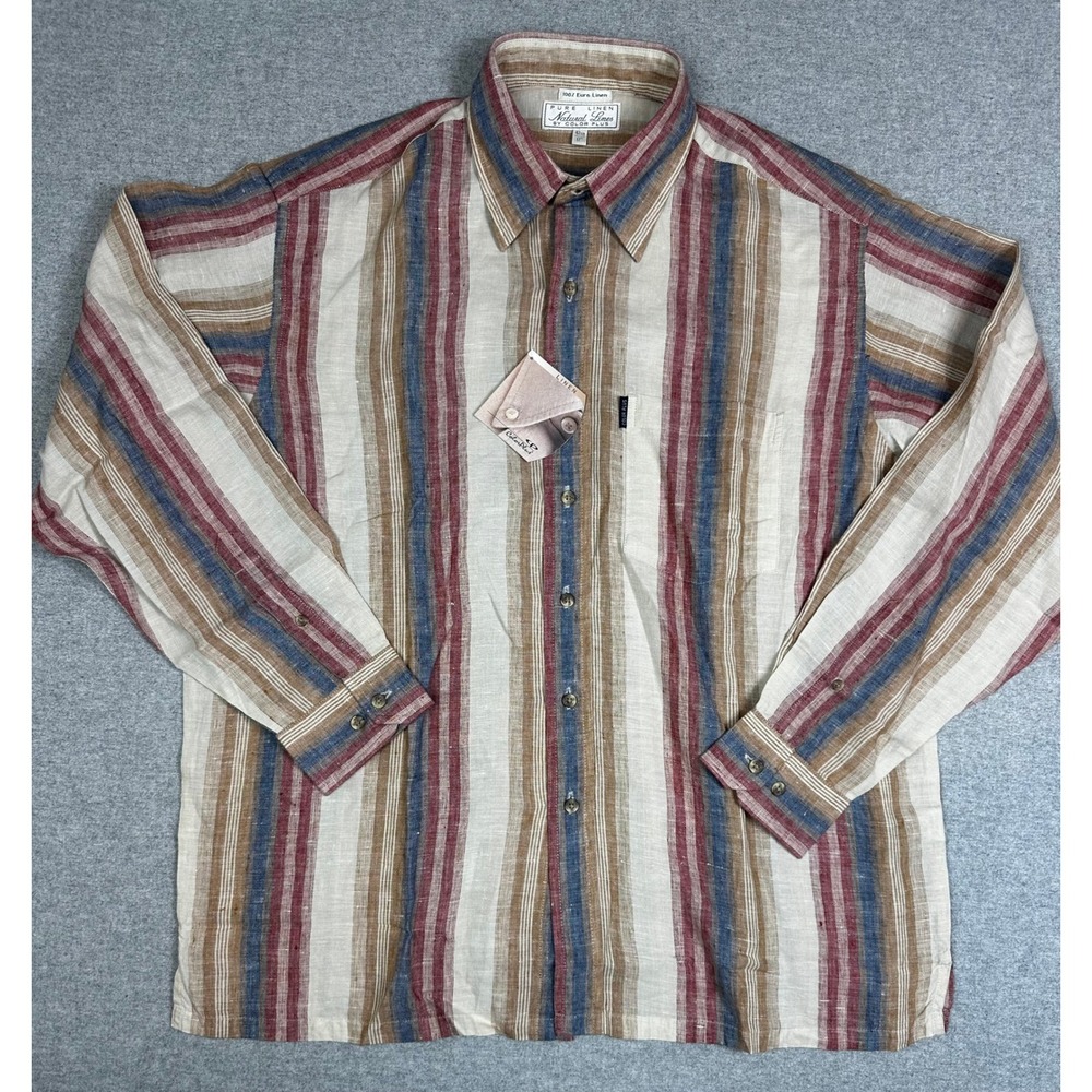 ColorPlus‎ Natural Lines Linen Shirt Mens Large 42 17 Euro Striped Wine Shade